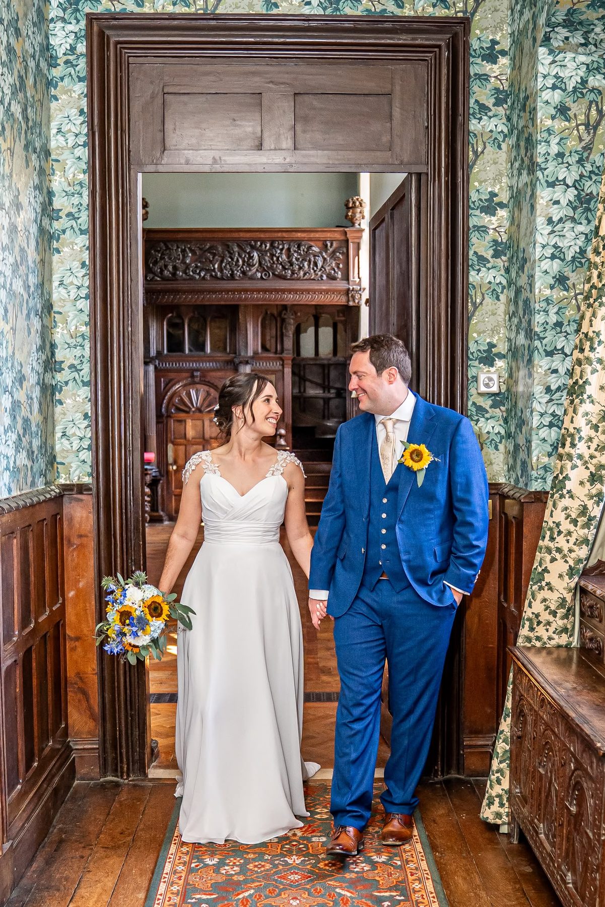 Bride and groom together at their wedding venue